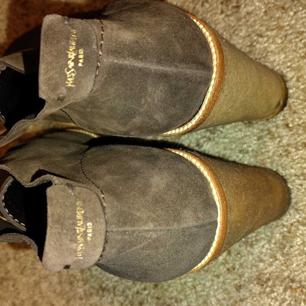 YSL Suede Brown Wedge Ankle Boots Sz 10 - Picture 5 of 8